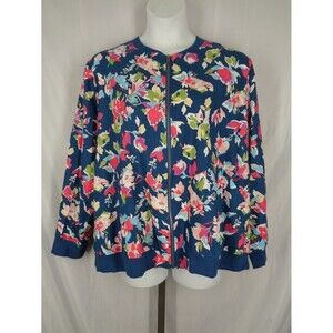 Woman Within Floral Linen Blend Zip Jacket Plus Size 2X 26/28 New